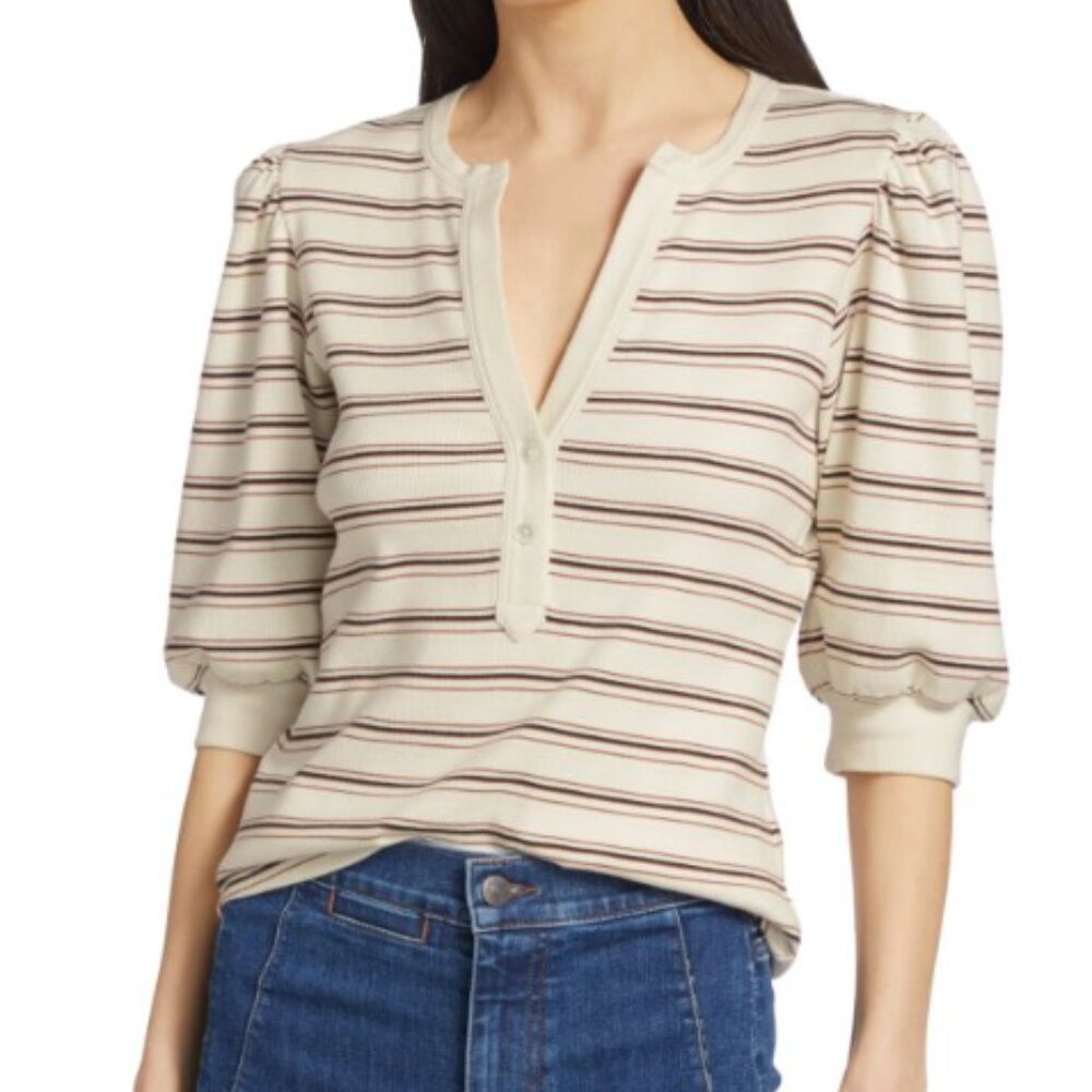 Veronica Beard Amity Striped Puff Sleeve Top - XS